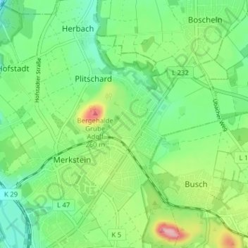 Mappa topografica Streiffeld, altitudine, rilievo