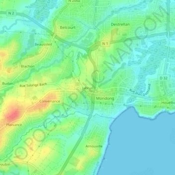 Mappa topografica Jabrun, altitudine, rilievo