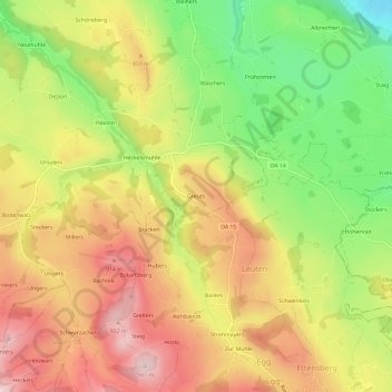 Mappa topografica Greuts, altitudine, rilievo