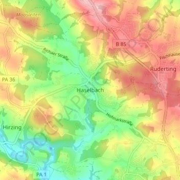 Mappa topografica Haselbach, altitudine, rilievo