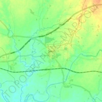 Mappa topografica Sakti, altitudine, rilievo