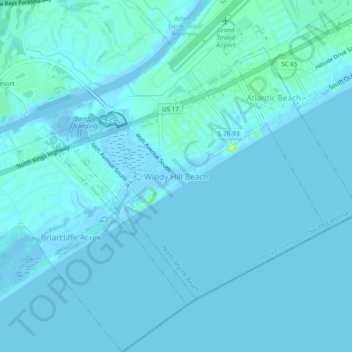Mappa topografica Windy Hill Beach, altitudine, rilievo