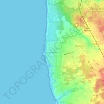 Mappa topografica Areia - Mindelo, altitudine, rilievo