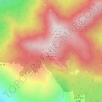 Mappa topografica Monte Pedicino, altitudine, rilievo