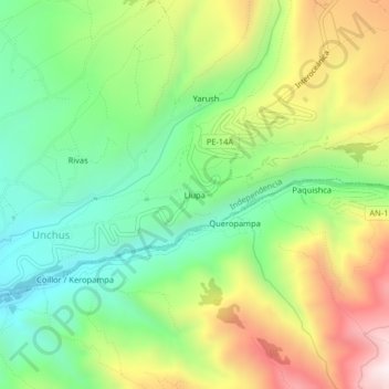 Mappa topografica Llupa, altitudine, rilievo