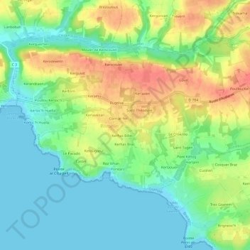Mappa topografica Kerhas a Bis, altitudine, rilievo