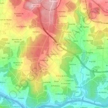Mappa topografica Sarandón, altitudine, rilievo