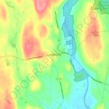 Mappa topografica Canterbury, altitudine, rilievo