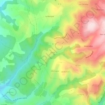 Mappa topografica Poizat, altitudine, rilievo