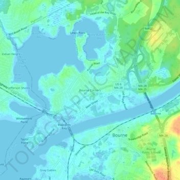 Mappa topografica Bourne Corners, altitudine, rilievo