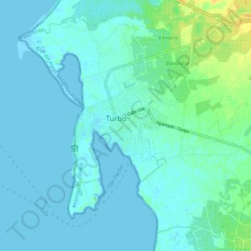 Mappa topografica Turbo, altitudine, rilievo