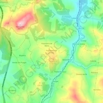 Mappa topografica Patameira de Cima, altitudine, rilievo
