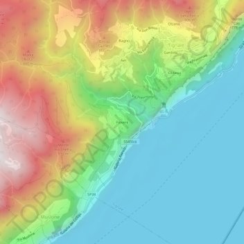 Mappa topografica Piovere, altitudine, rilievo