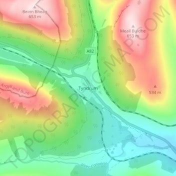 Mappa topografica Tyndrum, altitudine, rilievo