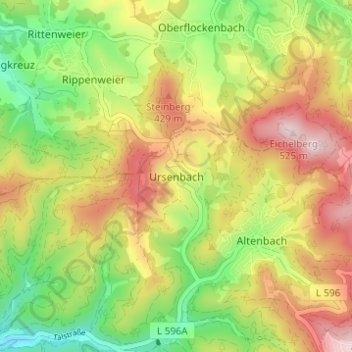 Mappa topografica Ursenbach, altitudine, rilievo