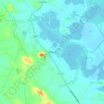 Mappa topografica Malaguit, altitudine, rilievo