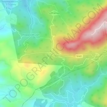 Mappa topografica Pullumedu, altitudine, rilievo