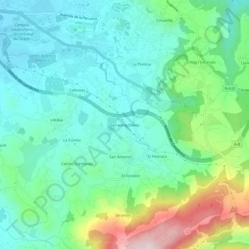 Mappa topografica Zarracina (Deva), altitudine, rilievo