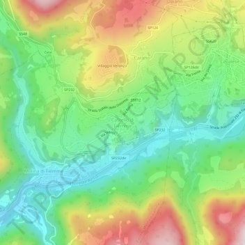 Mappa topografica Castello di Fiemme, altitudine, rilievo