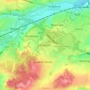 Mappa topografica Maypole, altitudine, rilievo