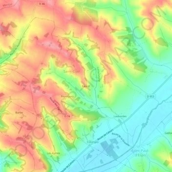Mappa topografica Fauret, altitudine, rilievo