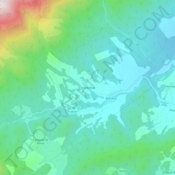 Mappa topografica Sobreviñas, altitudine, rilievo