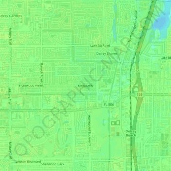 Mappa topografica Kingsland, altitudine, rilievo