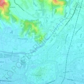 Mappa topografica Monte San Quirico, altitudine, rilievo