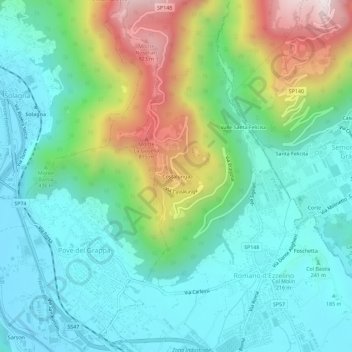 Mappa topografica Costalunga, altitudine, rilievo