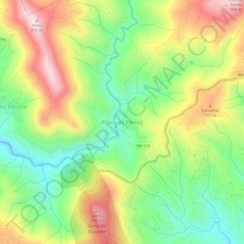 Mappa topografica Póvoa da Ribeira, altitudine, rilievo