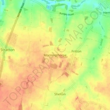 Mappa topografica Morningthorpe, altitudine, rilievo