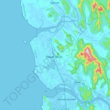 Mappa topografica Vasai-Virar, altitudine, rilievo