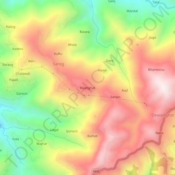 Mappa topografica Kiyarighat, altitudine, rilievo