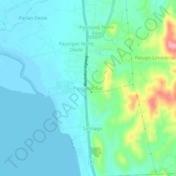 Mappa topografica Payocpoc Sur, altitudine, rilievo