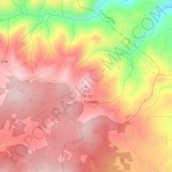Mappa topografica Jou, altitudine, rilievo