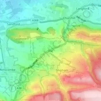 Mappa topografica Star, altitudine, rilievo
