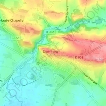 Mappa topografica Domfront, altitudine, rilievo