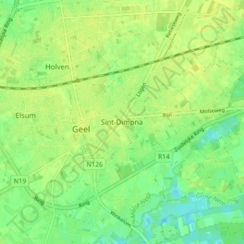 Mappa topografica Sint-Dimpna, altitudine, rilievo