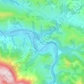 Mappa topografica Harnabar, altitudine, rilievo