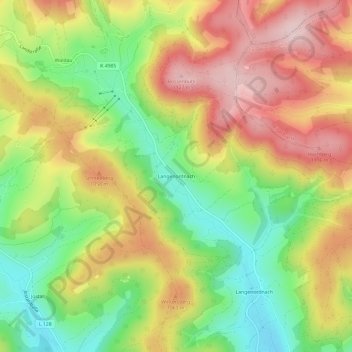 Mappa topografica Langenordnach, altitudine, rilievo