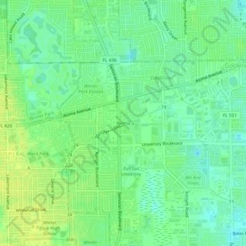 Mappa topografica Aloma, altitudine, rilievo
