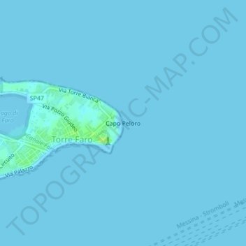 Mappa topografica Capo Peloro, altitudine, rilievo