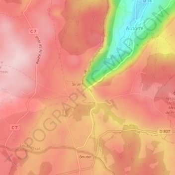 Mappa topografica Cascade d'Autoire, altitudine, rilievo
