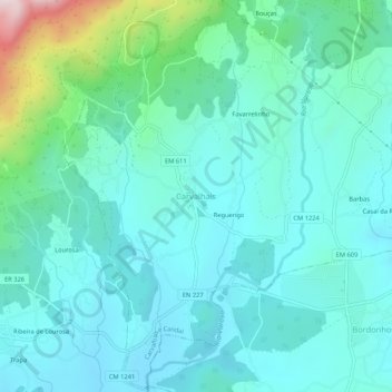 Mappa topografica Carvalhais, altitudine, rilievo