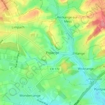 Mappa topografica Pissange, altitudine, rilievo