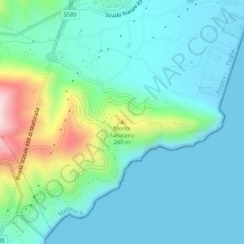 Mappa topografica Monte Saraceno, altitudine, rilievo
