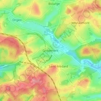 Mappa topografica Gribomont, altitudine, rilievo