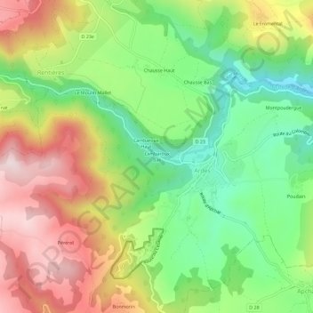 Mappa topografica Lambaroux Bas, altitudine, rilievo