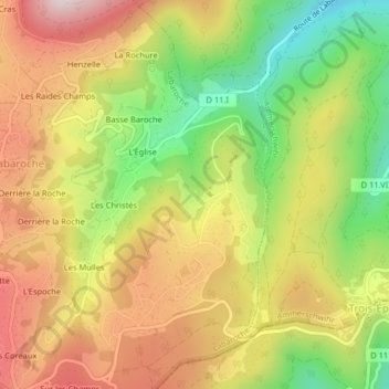 Mappa topografica Les Granges, altitudine, rilievo