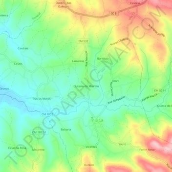 Mappa topografica Outeiro do Moinho, altitudine, rilievo